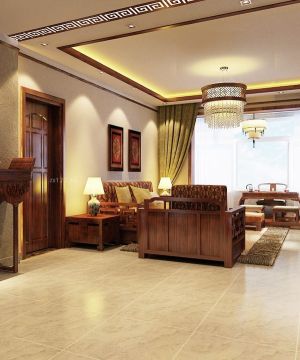 2025现代简约中式挑空客厅实木沙发装修效果图