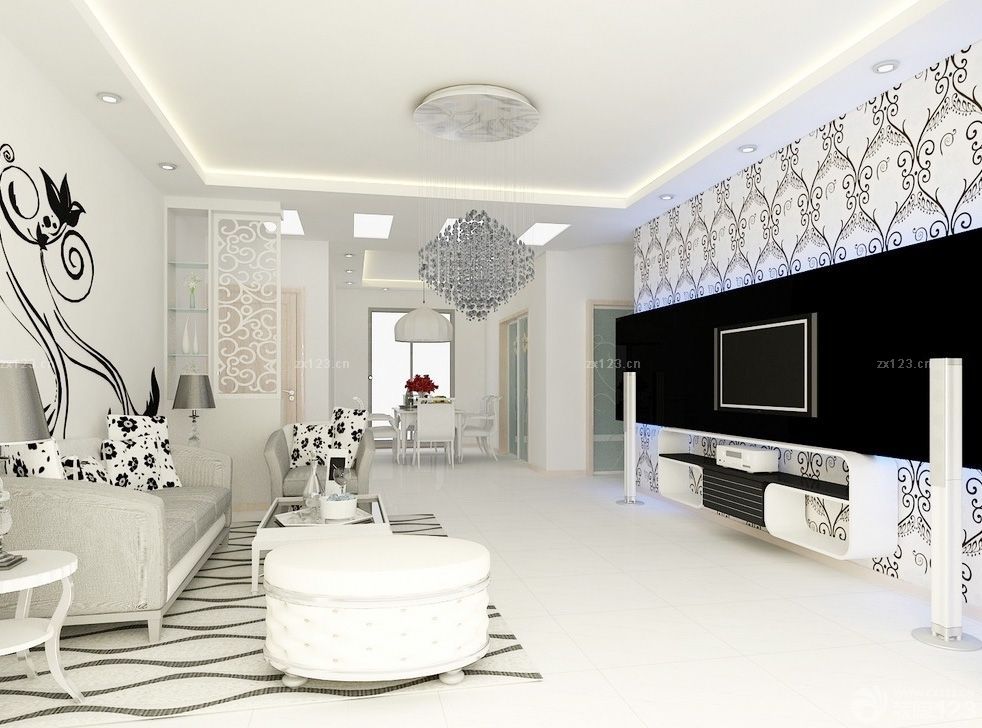 农村90平米两室两厅客厅吊顶装修效果_设计456装修效果图