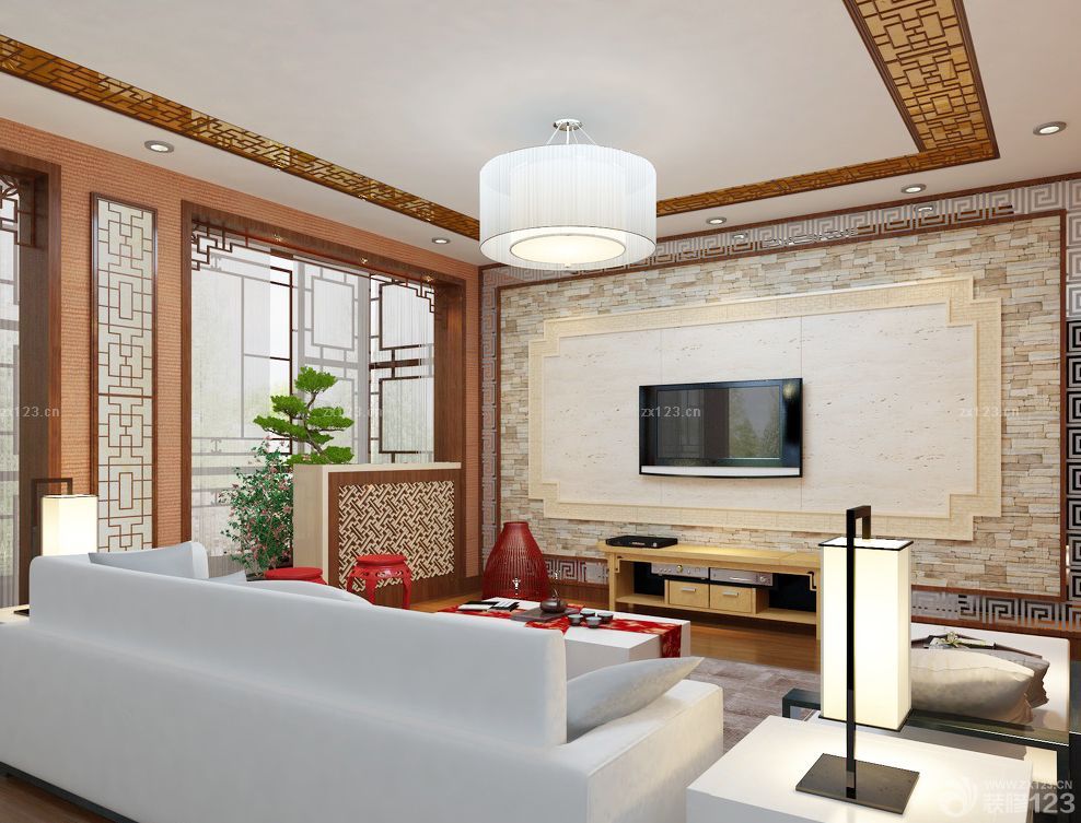 别墅客厅电视背景墙设计装修效果