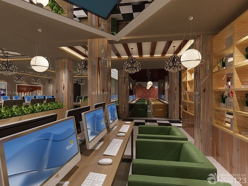 大型网吧大厅室内电脑桌设计图