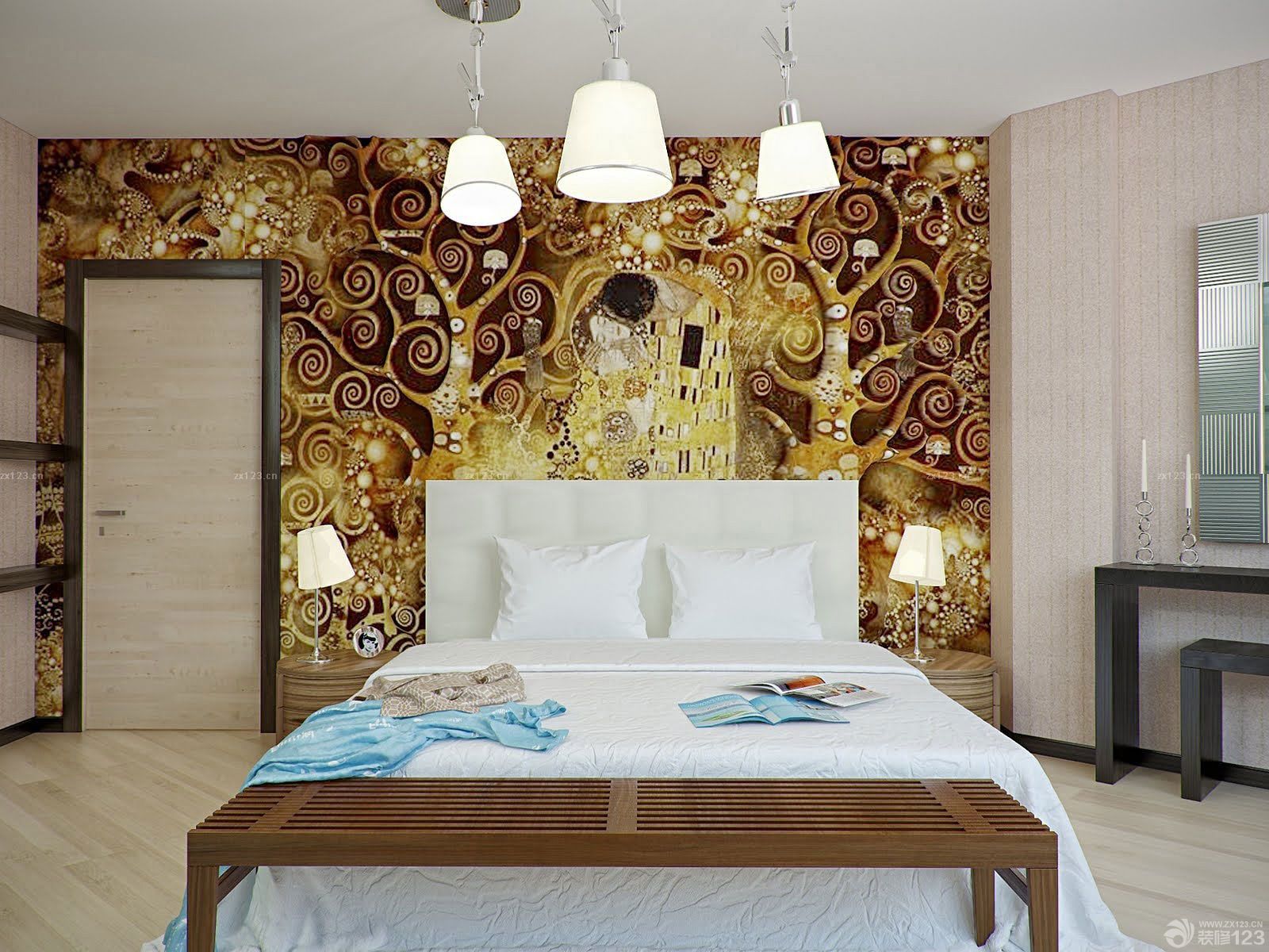 个性硅藻泥主卧室背景墙设计效果图