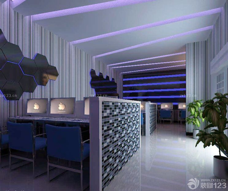 现代风格网吧室内装修设计效果图2025图片