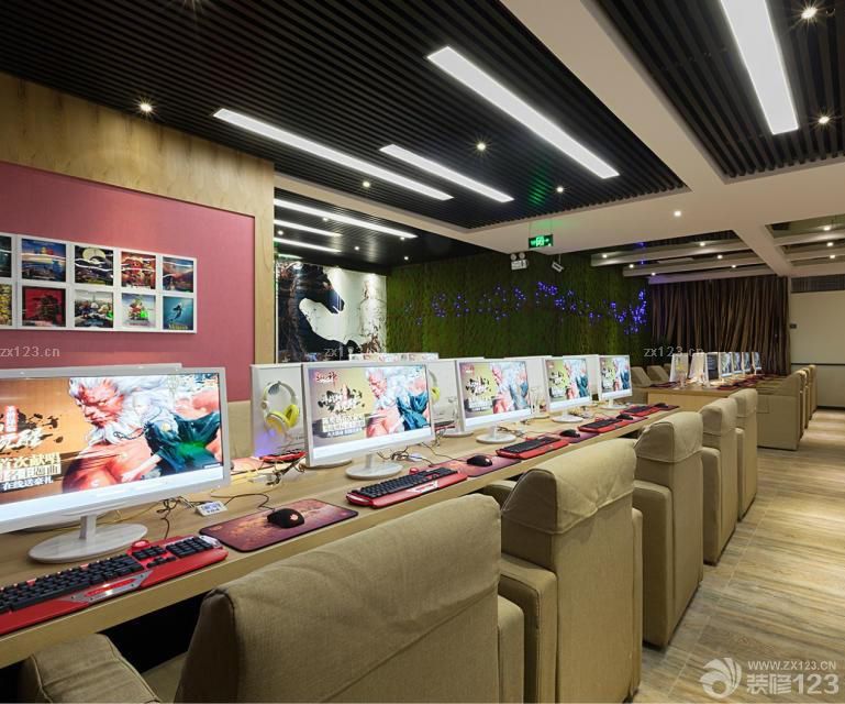 网吧室内背景墙装修设计效果图片