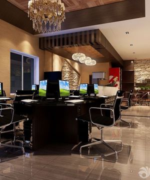 小型高档网吧室内一体桌装修