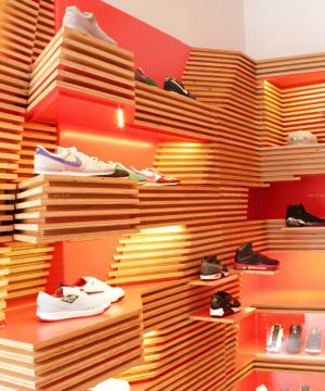个性鞋店鞋架背景墙造型装修效果图片2025