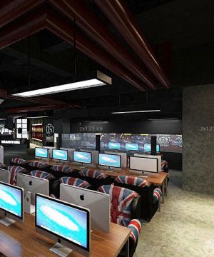 大型网吧电脑桌椅装修设计效果图图片