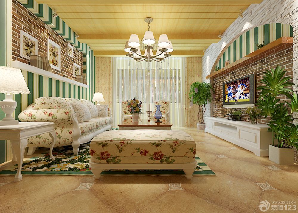 欧式田园风格客厅壁纸图片