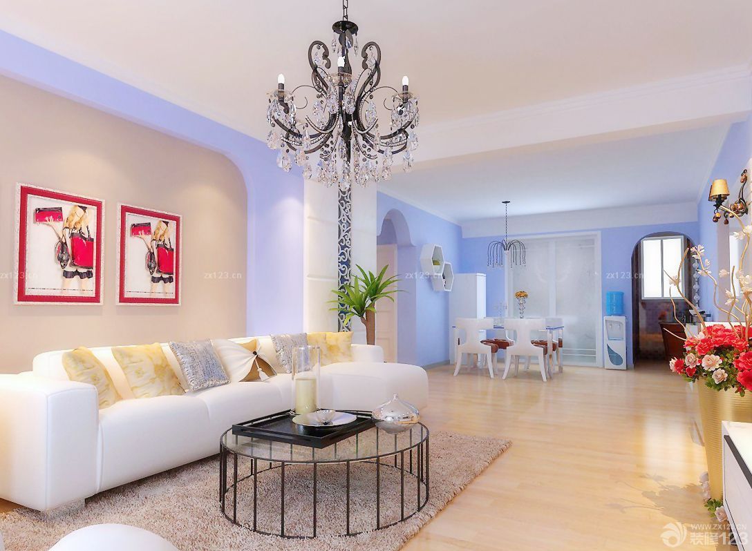 婚房客厅布置圆形茶几装修效果图片2025