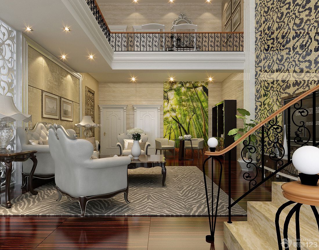 欧式室内楼梯扶手装潢设计装修效果图片