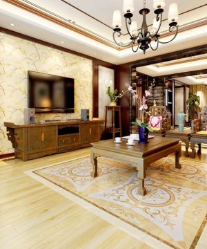 中式交换空间客厅木质茶几装修