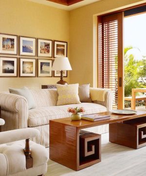 家装30平方客厅木质茶几装修效果图片