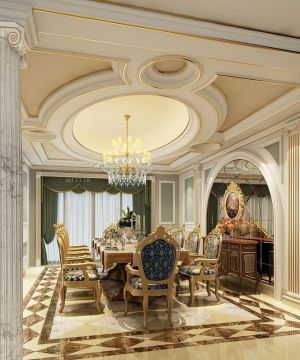 欧式豪华别墅餐厅拱形门洞设计装修效果图欣赏