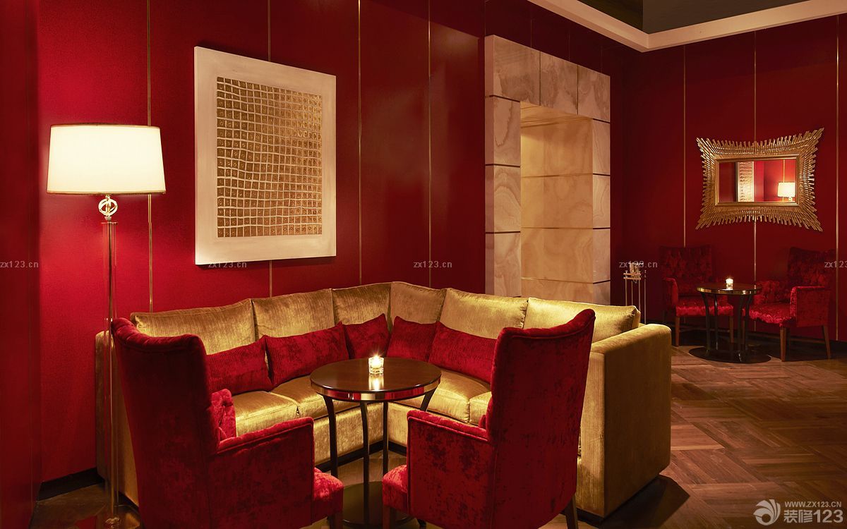 2023时尚酒吧设计红色墙面装修效果图片