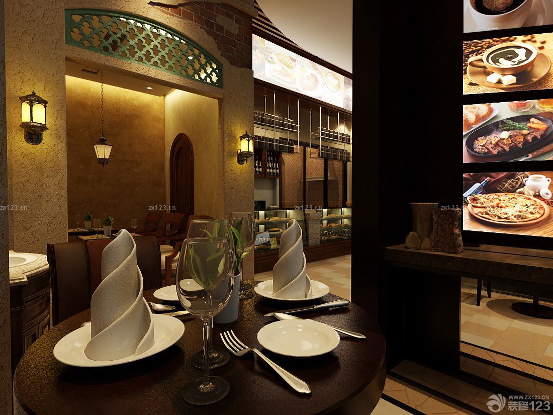 时尚餐厅店面圆餐桌装修效果图片