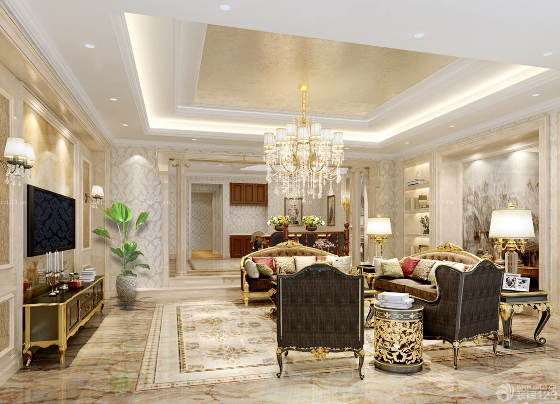  欧式大户型客厅吊灯装修效果图集