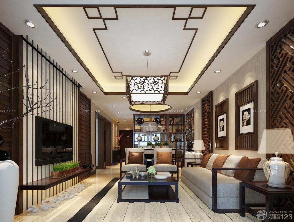 现代中式风格简约客厅装修效果图大全2025图片