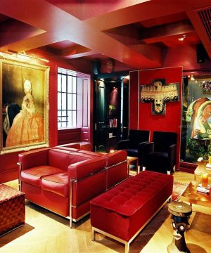 绚丽欧式风格酒吧室内红色墙面装修效果图片