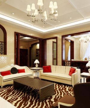 混搭风格大户型客厅吊灯装修效果图片2025
