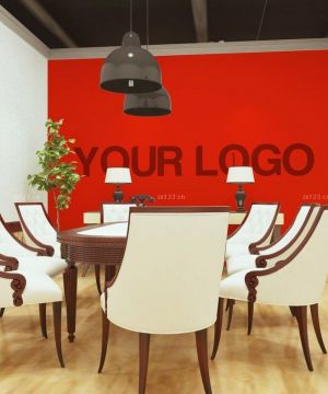 红色公司小型会议室背景墙效果图片
