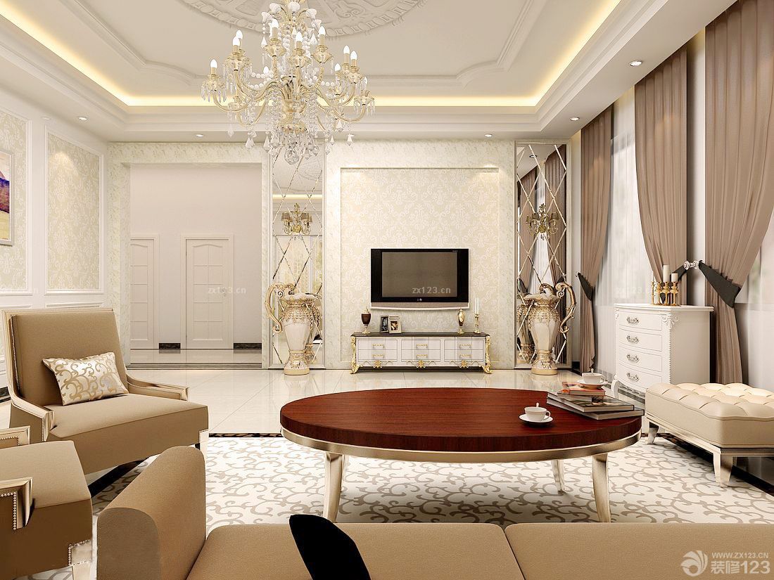 简欧式客厅吊灯装修设计效果图图片大全