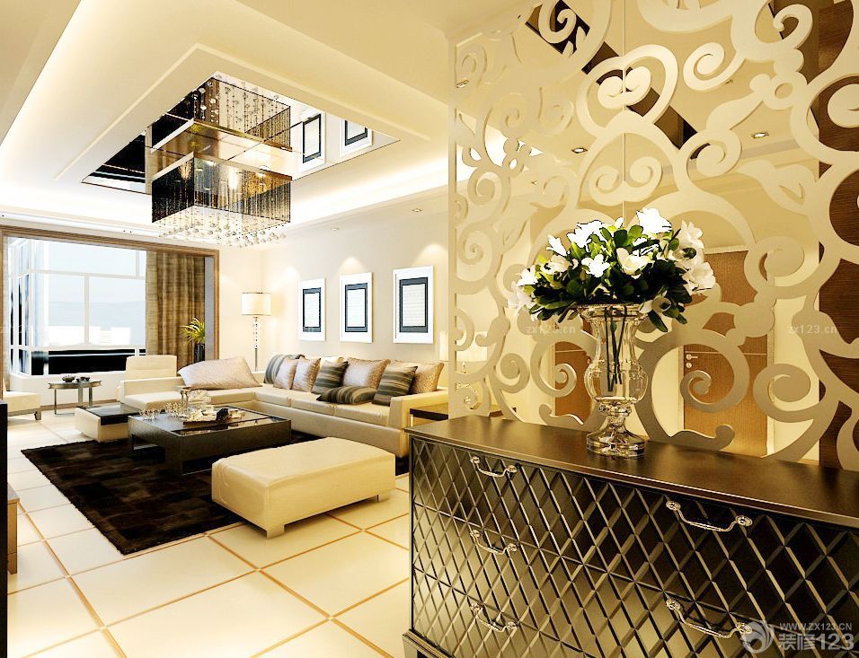 现代别墅进门客厅装修效果图图片