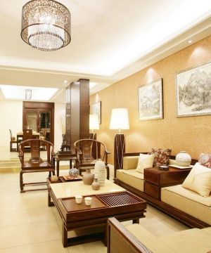 现代中式客厅装修效果图大全2023图片 多人沙发装修效果图片
