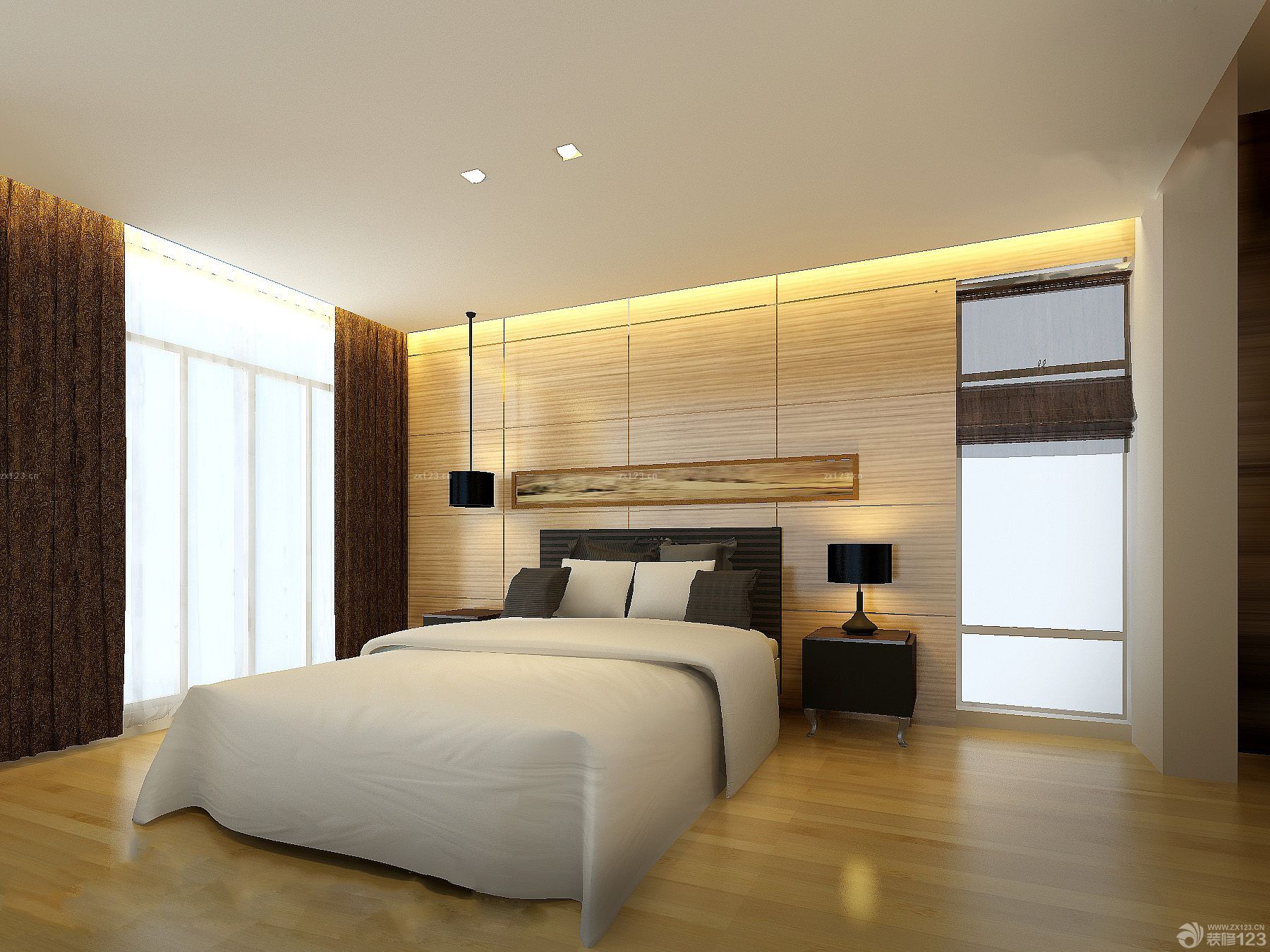 装修卧室效果图大全2025图片 木质背景墙装修效果图片