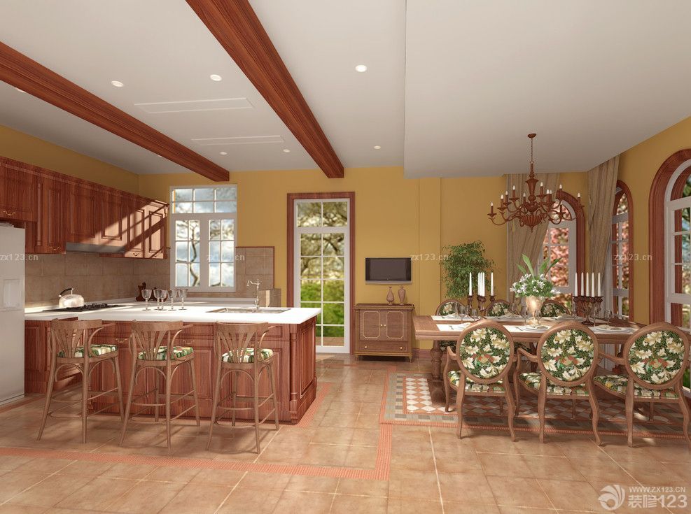 餐厅背景墙装修效果图大全2025图片 美式别墅装修效果图