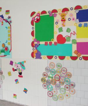 现代小型幼儿园室内照片墙设计效果图