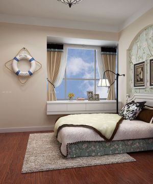 小美式风格有飘窗的卧室效果图