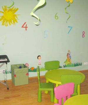 现代简约幼儿园室内背景墙贴纸装修效果图片