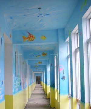 上海幼儿园走廊手绘墙装修效果图片