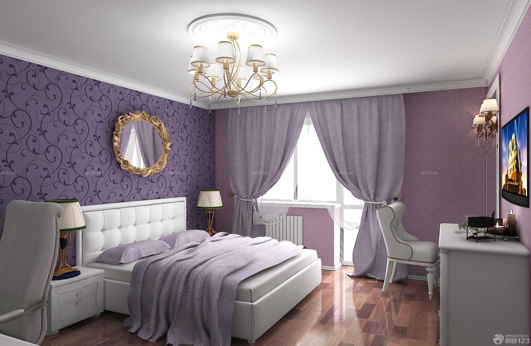 女孩子卧室花藤壁纸装修效果图片_设计456装修效果图