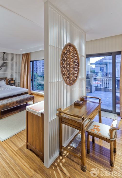 新中式卧室隔断装修样板间效果图