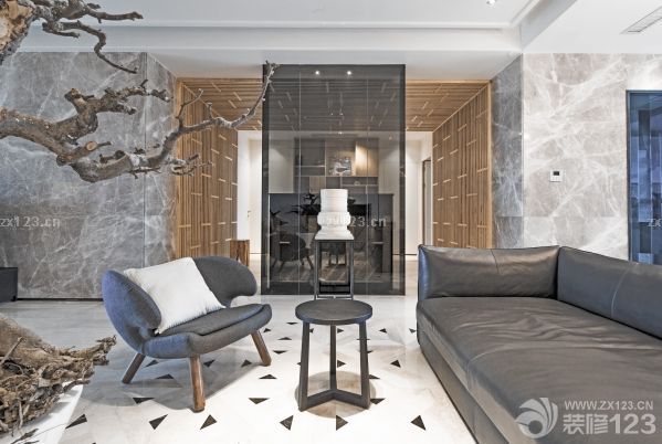 黑白室内客厅装潢设计效果图
