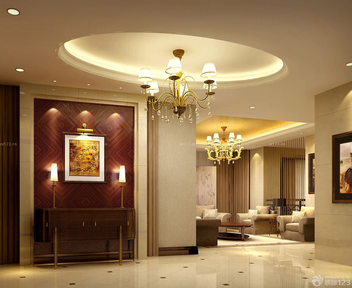 欧式玄关装修效果图大全2025图片 圆形吊顶