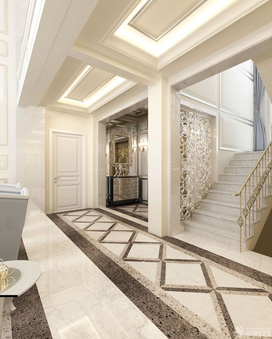 欧式别墅客厅玄关装饰装修效果图