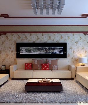 中式风格客厅沙发背景墙装修图片