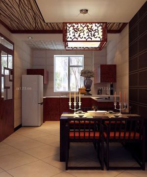 中式风格家装厨房餐厅一体装修效果图