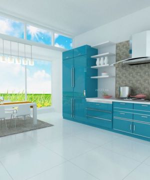 厨房蓝色橱柜装修效果图片欣赏