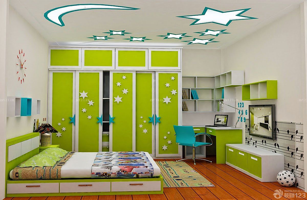 现代田园风格儿童小卧室衣柜装修效果图