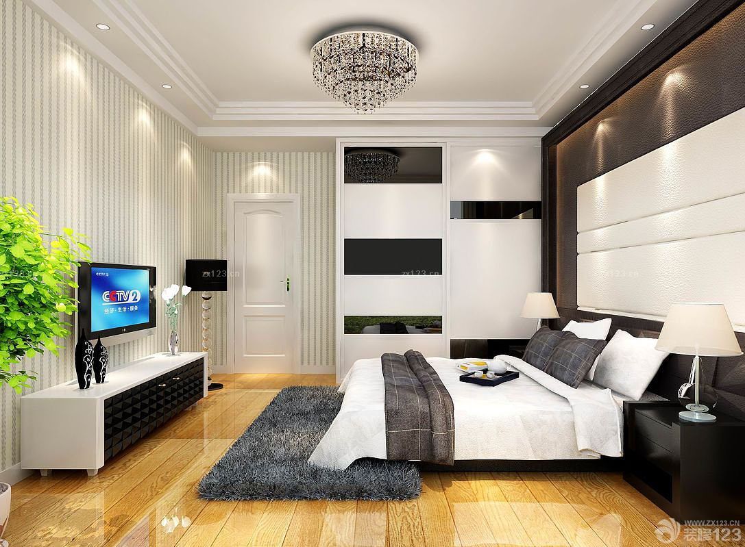 卧室电视背景墙装修效果图大全2025图片 黑白卧室