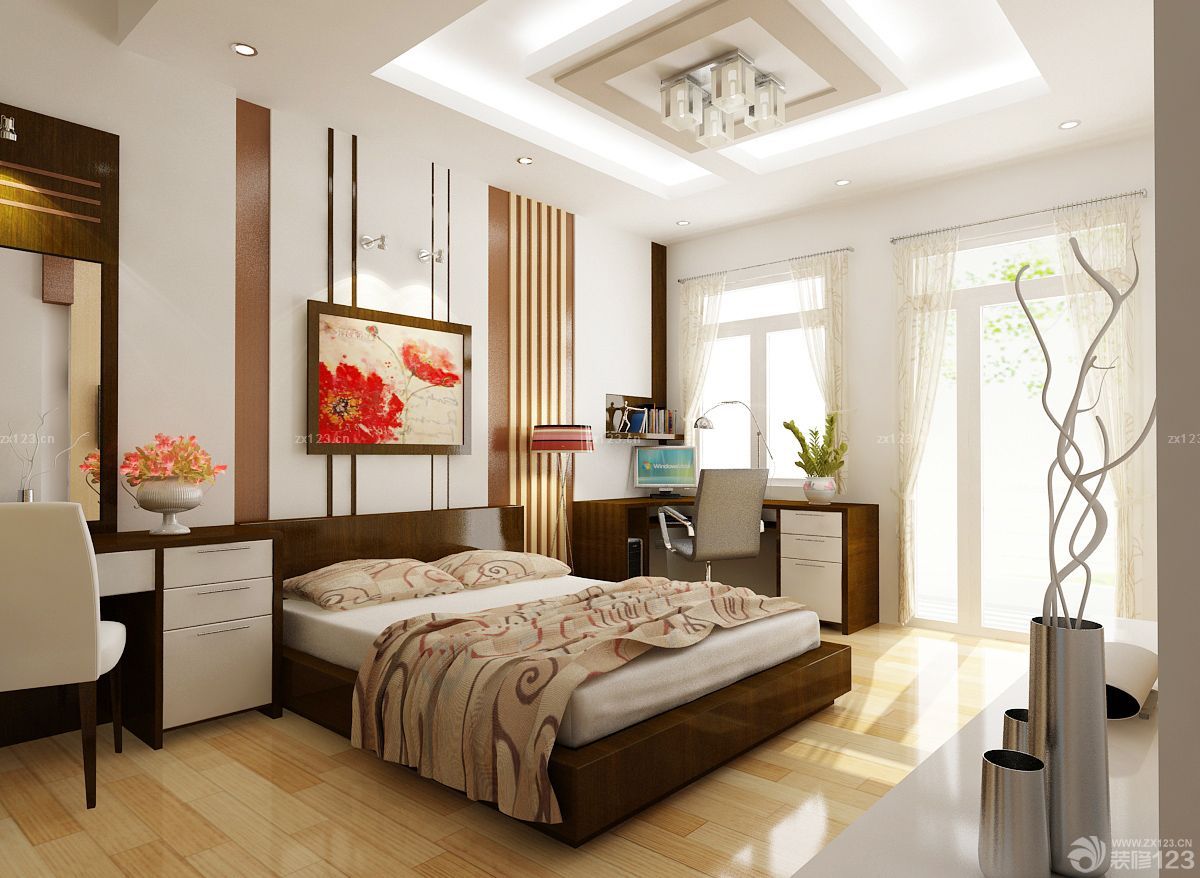 现代中式风格卧室壁画装修效果图