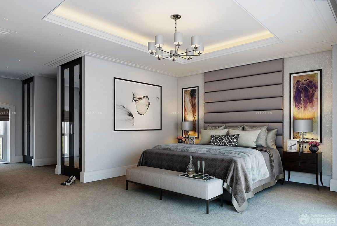 欧式简约风格卧室壁画装修效果图