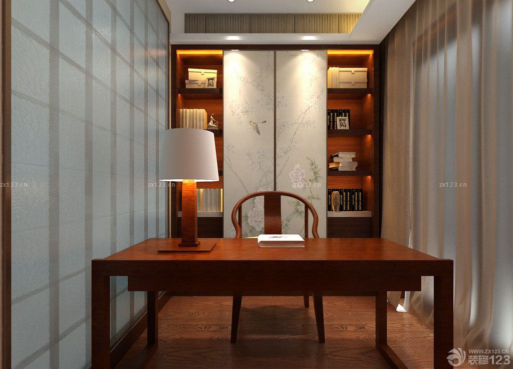 中式书房推拉门设计装修效果图片