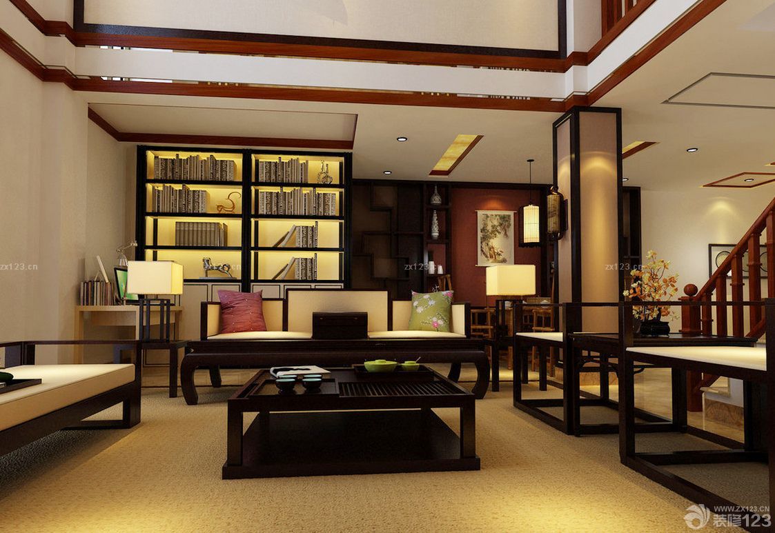 中式开放式书房装修效果图片