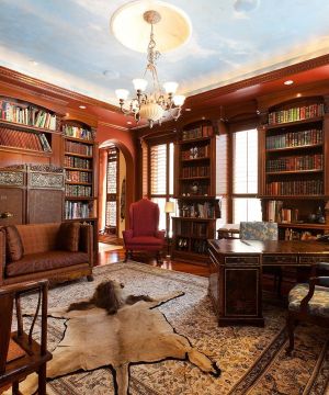 古典豪华别墅书房装饰装修效果图片