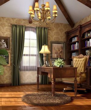 欧式古典风格别墅书房装饰效果图