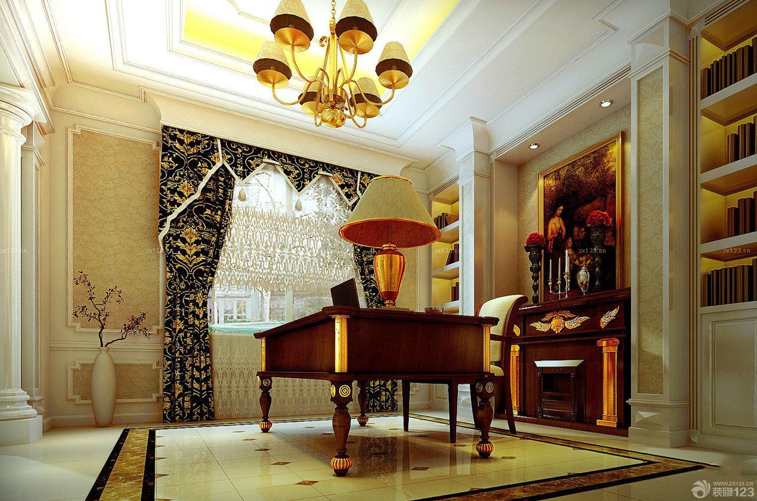 简欧书房吊顶装饰装修效果图