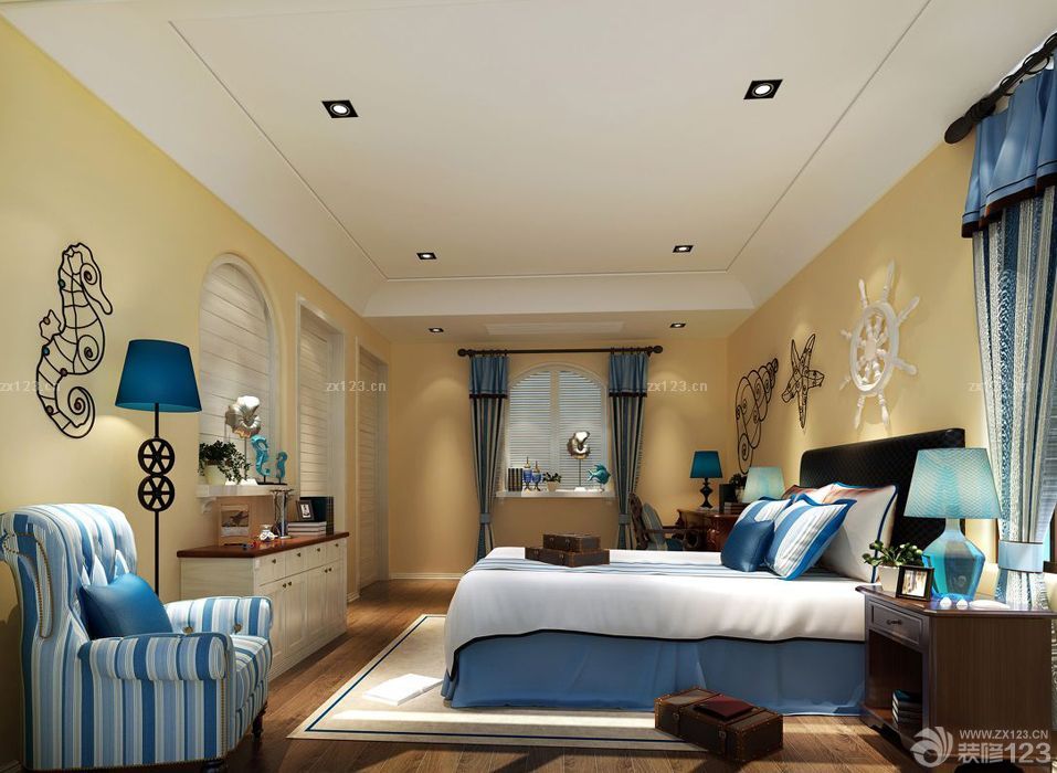 最新长方形卧室双人床装修效果图